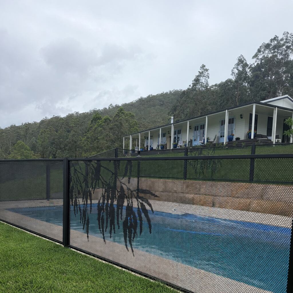 Gum design pool fencing with hinterland outlook, NSW Mid North Coast
