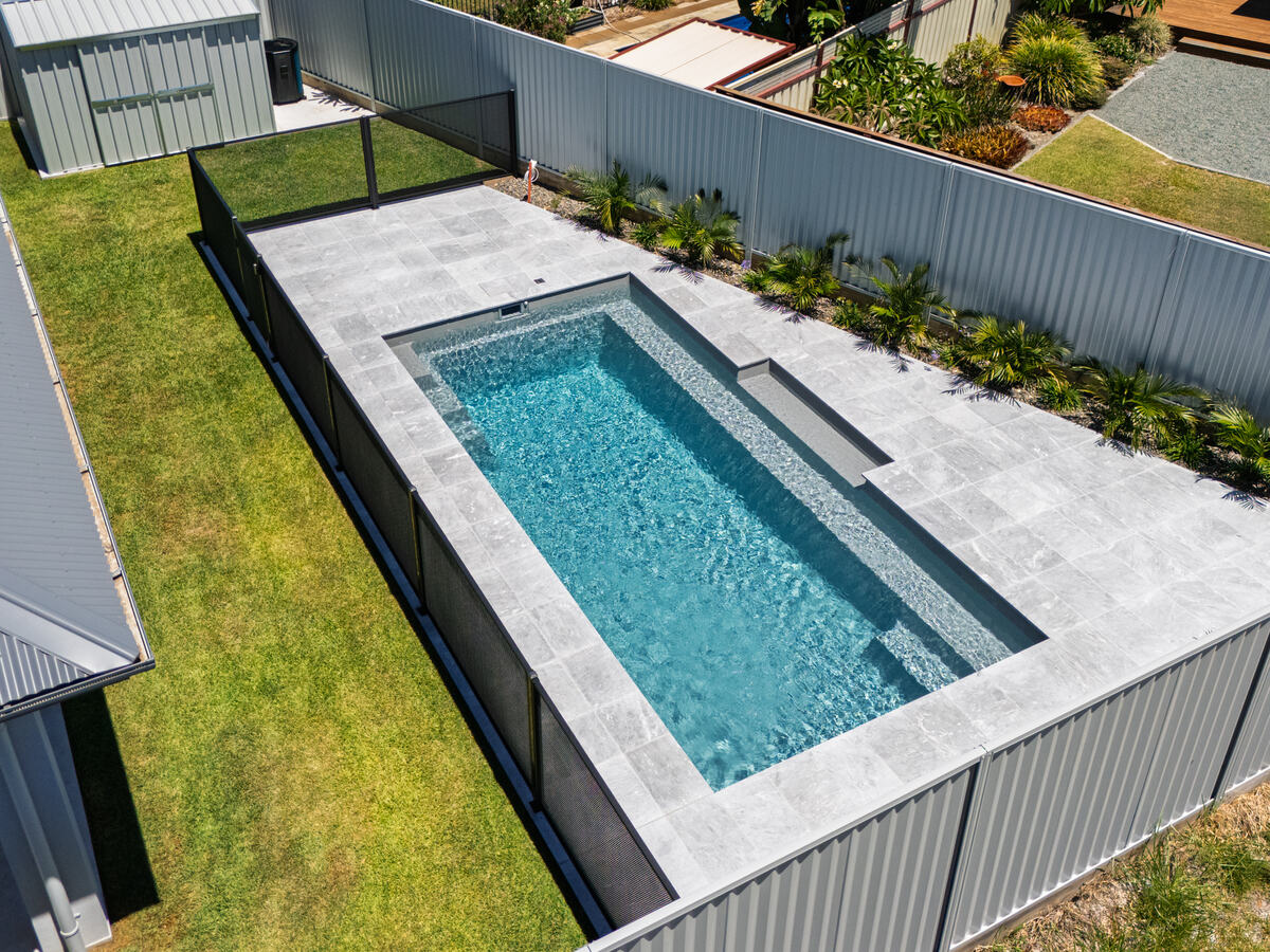 Aerial view of Pure Perf fenced pool, NSW Mid North Coast